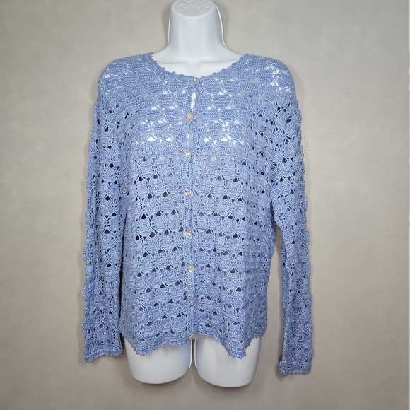 Uniform John Paul Richard Sweaters - John Paul Richard Womens Blue Open Knit Button Front Cardigan Size Large